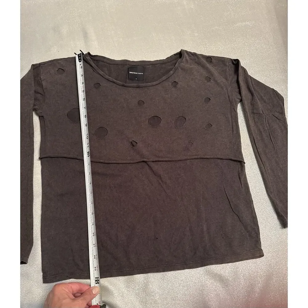 American Retro Grunge Long Sleeve Shirt Cut Outs Brown Gray US Medium/Large Boxy